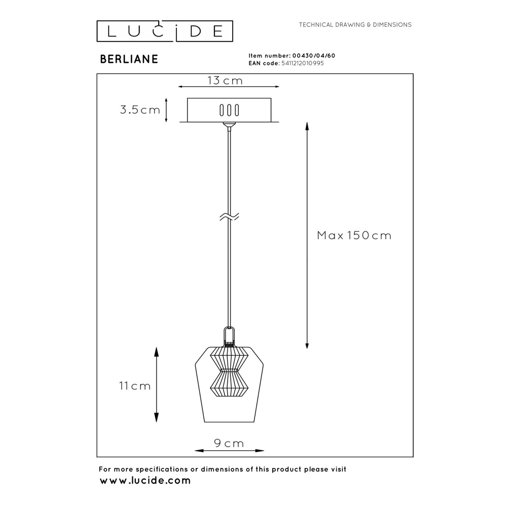 Einzigartige Pendellampe Berliane Single Lucide 5411212010995