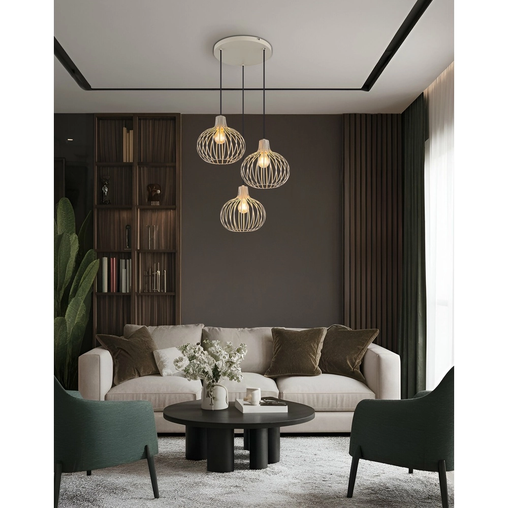 Design-Pendellampe Mateo 3-Licht Rundcreme Globo 9007371566150
