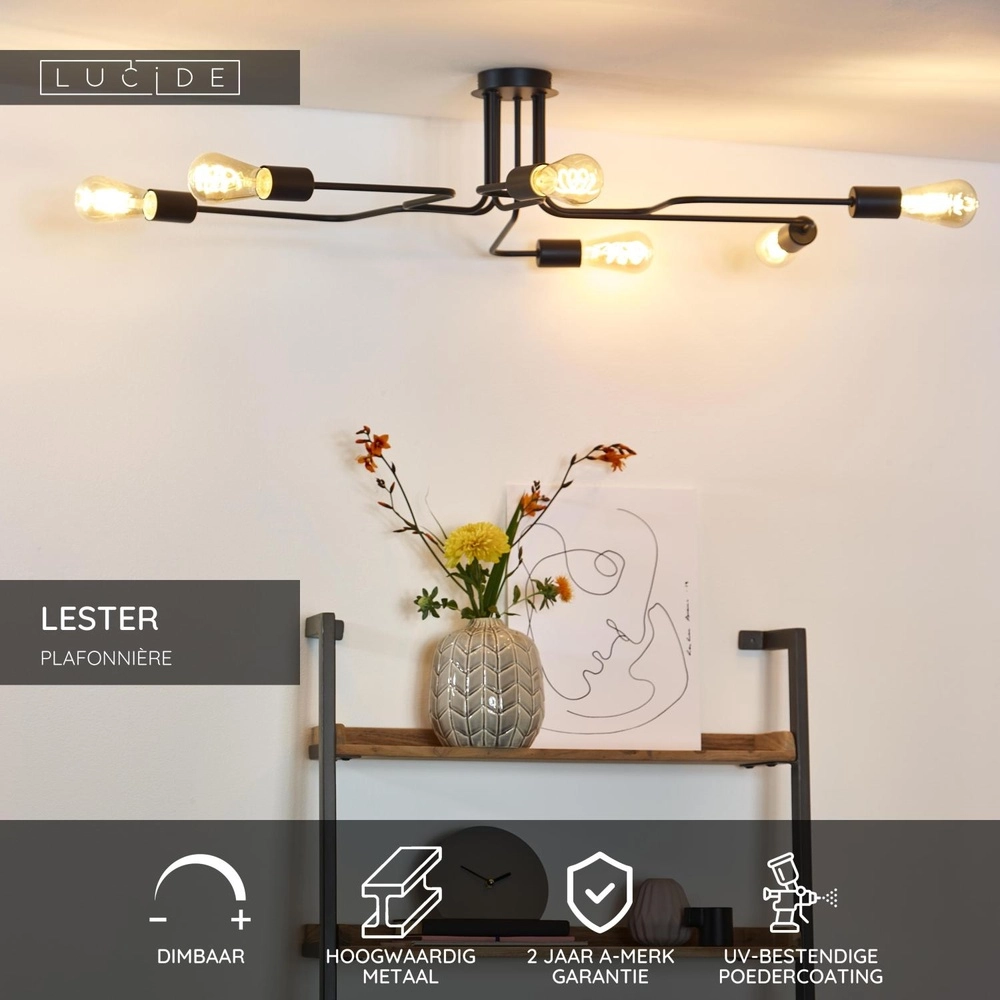Deckenlampe Lester 6-Licht Schwarz Lucide 5411212210890