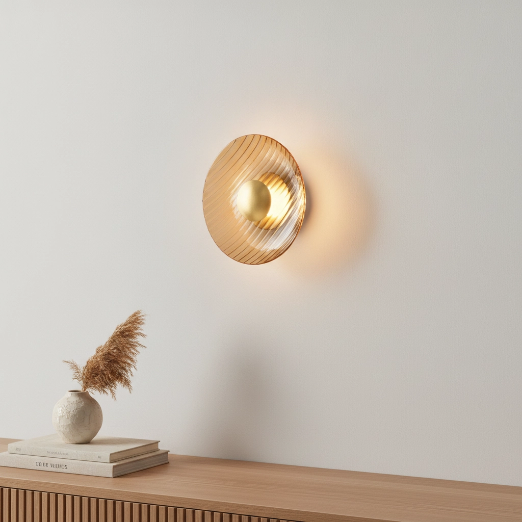 Wandlampe Lavina Gold mit Bernsteinglas Ø 25 cm
