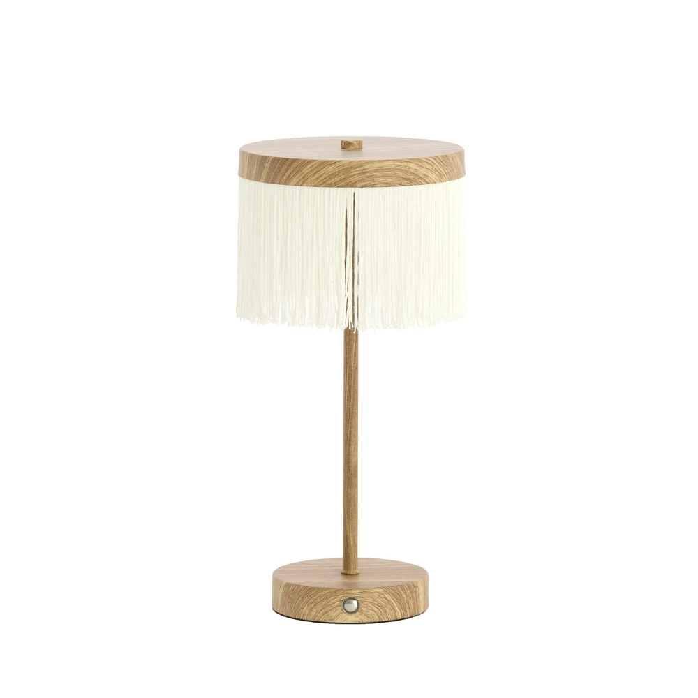 Wiederaufladbare Tischlampe Diny Holzoptik mit Weiß