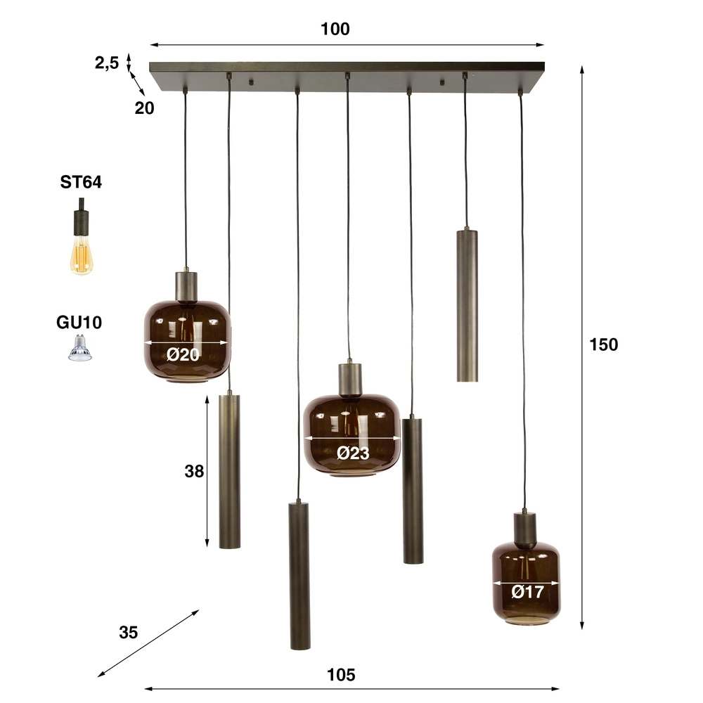 Pendellampe Bronza Sienabraun – dunkles Glas Lyora 8716803513433