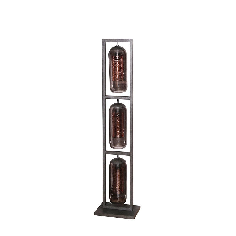 Glas-Stehlampe Smoke 3x E27 - 158cm - schwarz mit Kupfer Lyora 8716803512153