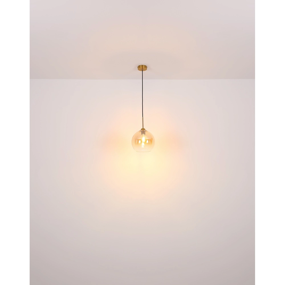 Goldene Pendellampe Jamessa 6-Licht mit bernsteinfarbenem Glas Globo 9007371435692