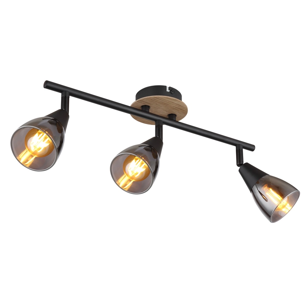 3-Licht Deckenlampe Mubby Schwarz mit Holzoptik