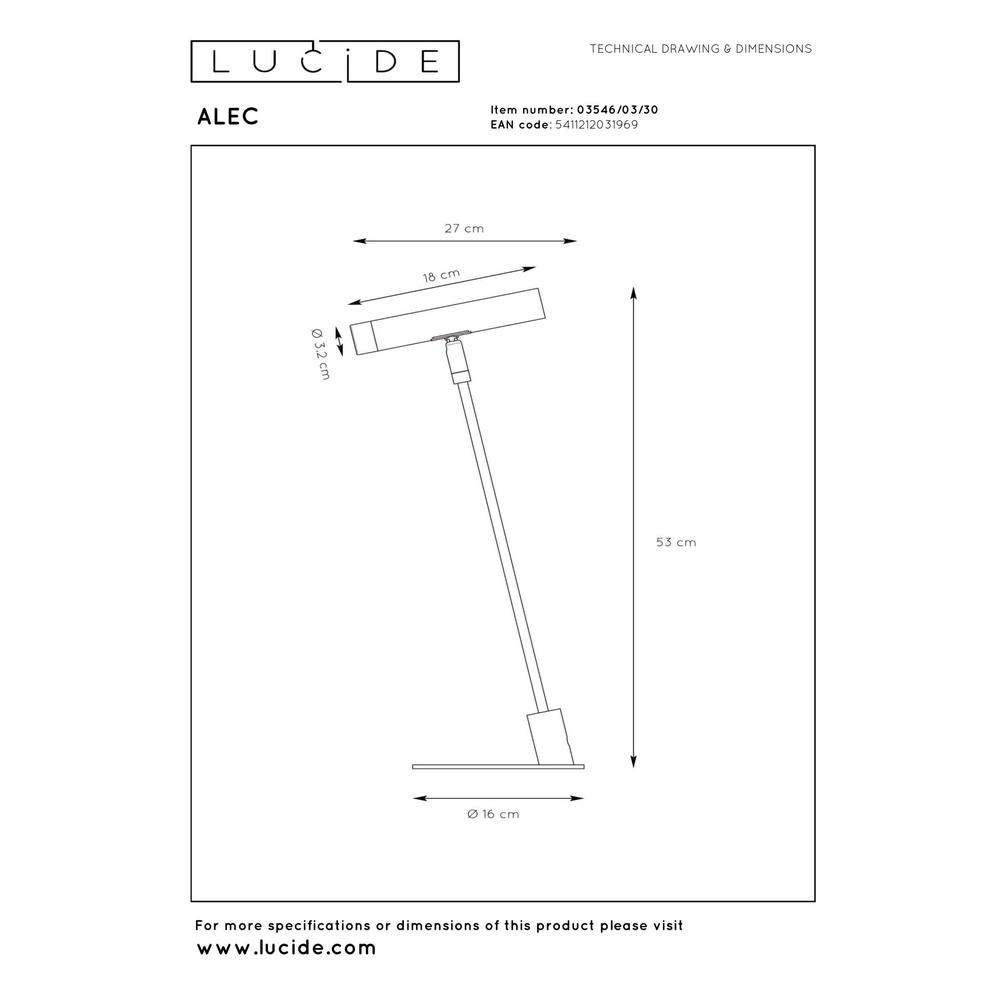 Schreibtischlampe Alec Design Schwarz Lucide 5411212031969