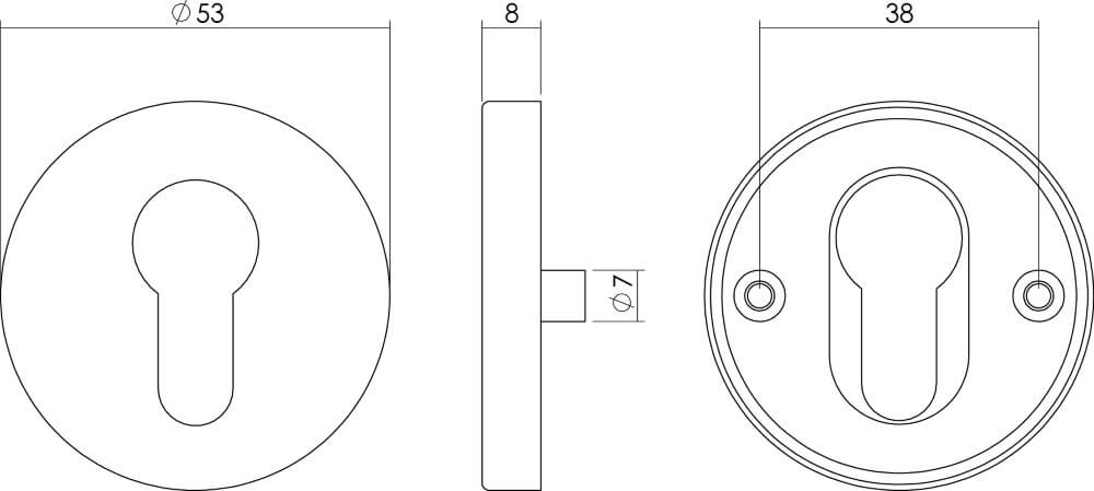 Zylinder-Rosette Tira mit Grat Edelstahl Intersteel 8714186130476