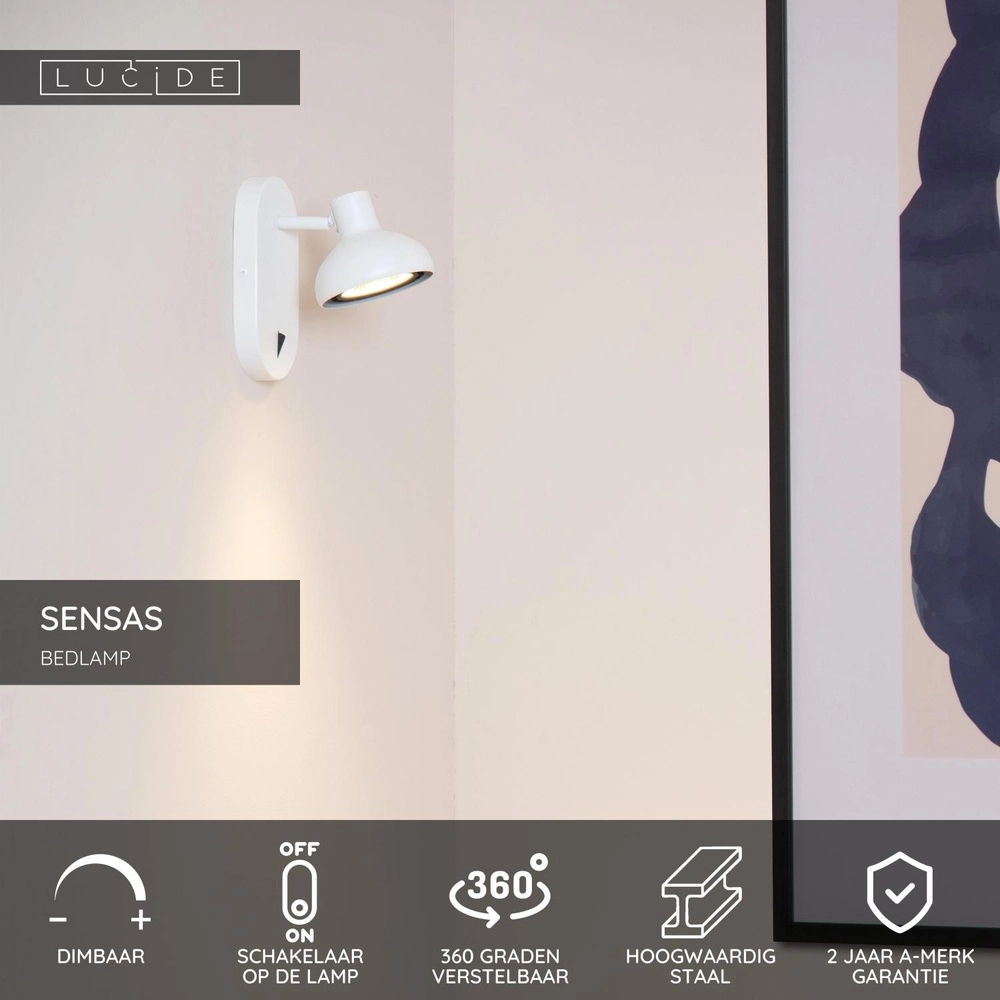 Nachttischlampe Sensas weißes Design GU10 ES111 Lucide 5411212303233