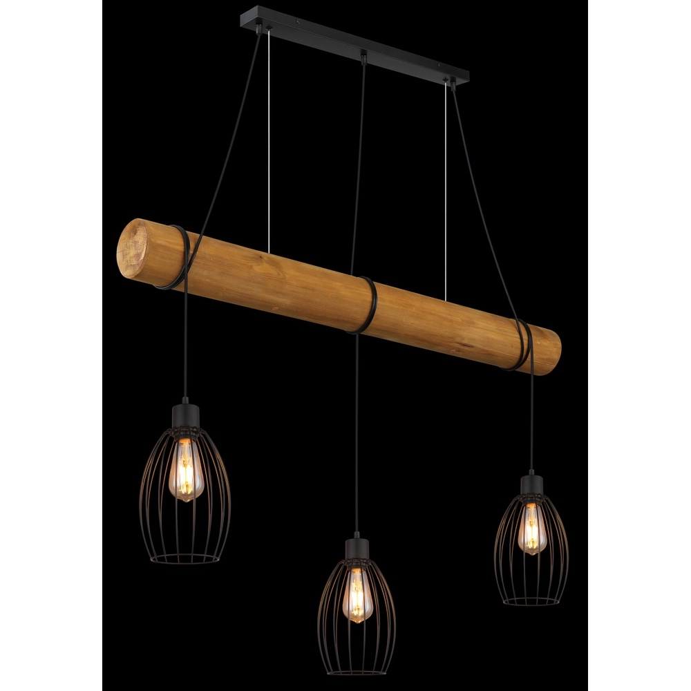 Land-Pendellampe Berti 3-Licht Holz mit Schwarz Globo 9007371583331
