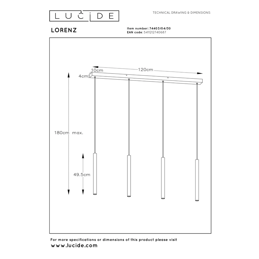 4-Licht Pendellampe Lorenz Design Schwarz Lucide 5411212740687