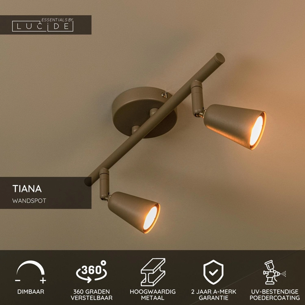 Deckenscheinwerfer Tiana 2-Licht Taupe Lucide 5411212650375