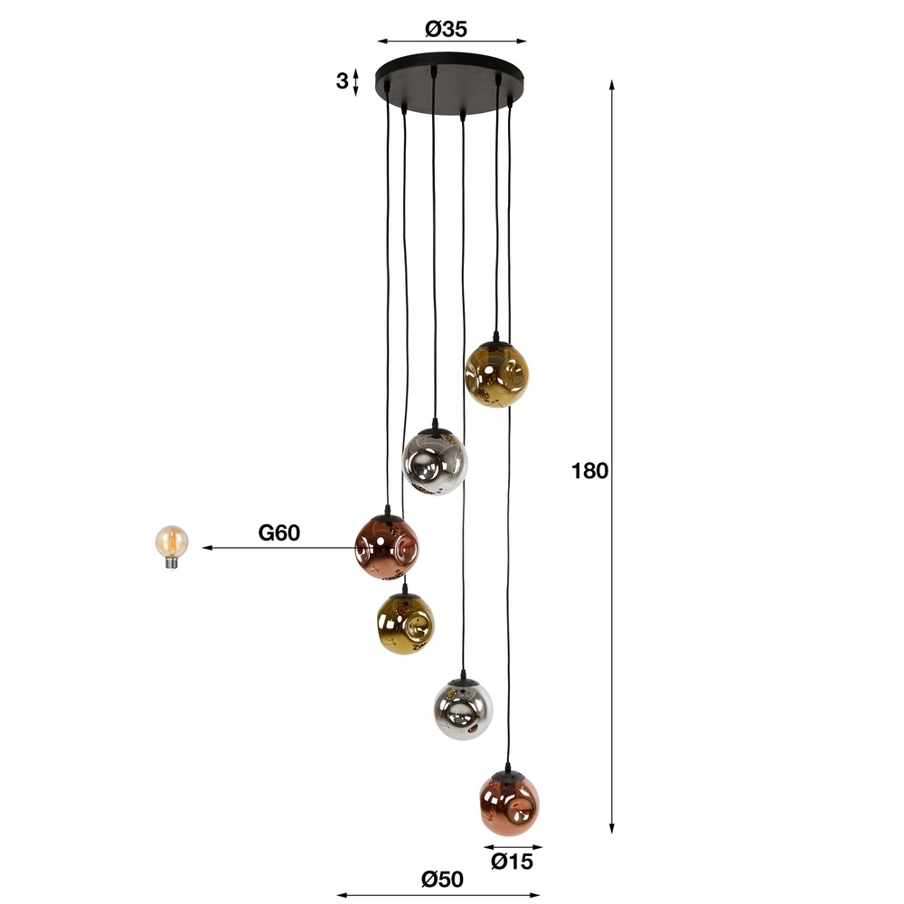 Glas-Pendellampe Stellar 6 Lichter - Ø 15 cm Lyora 8716803511651