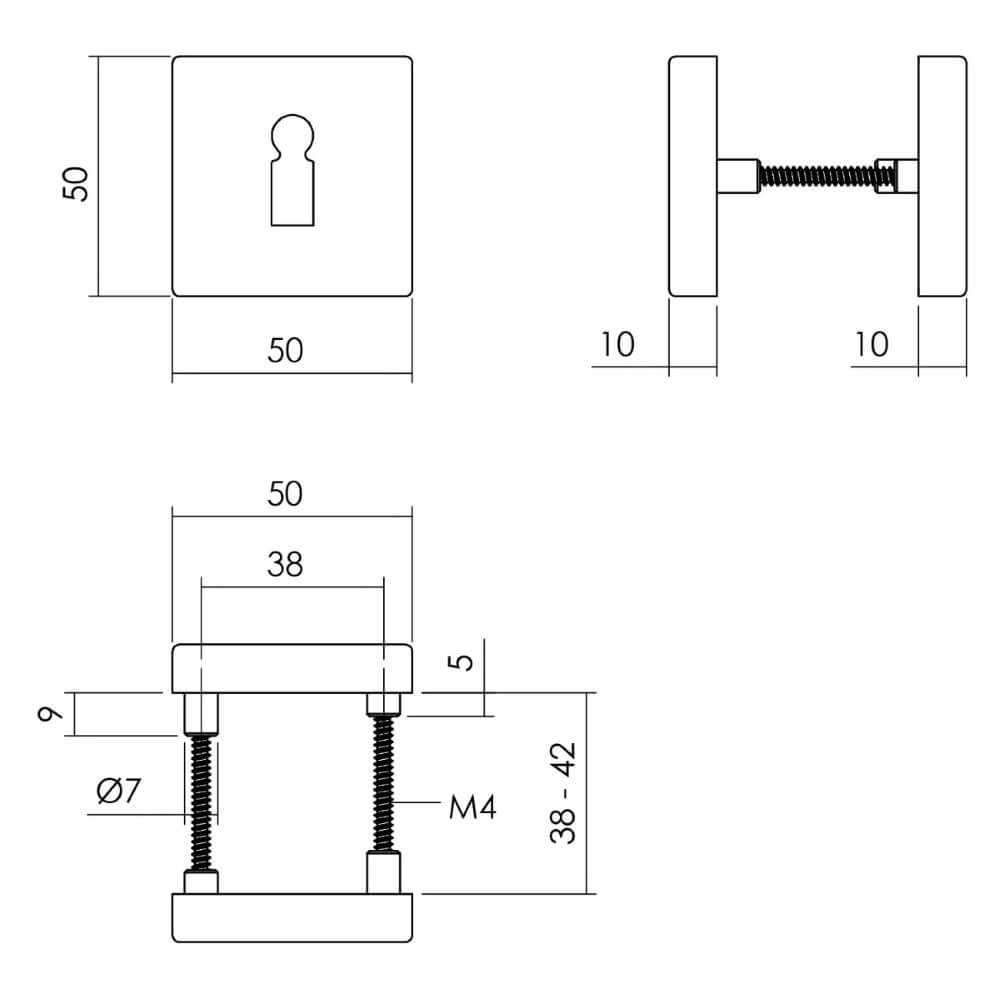 Set mit 2 Schlüsselrosetten Tira Quadratisches schwarzes Aluminium Intersteel 8714186653951