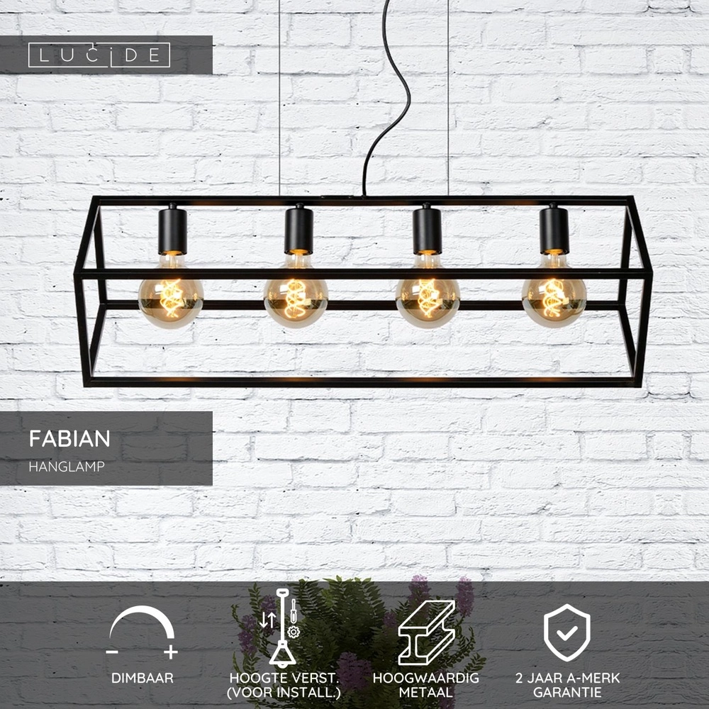 Moderne Pendellampe Fabian 4-Licht Schwarz Lucide 5411212010803