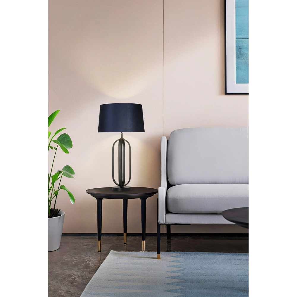 Tischlampe Chic schwarz mit blauer Kapuze Searchlight 5053423305042