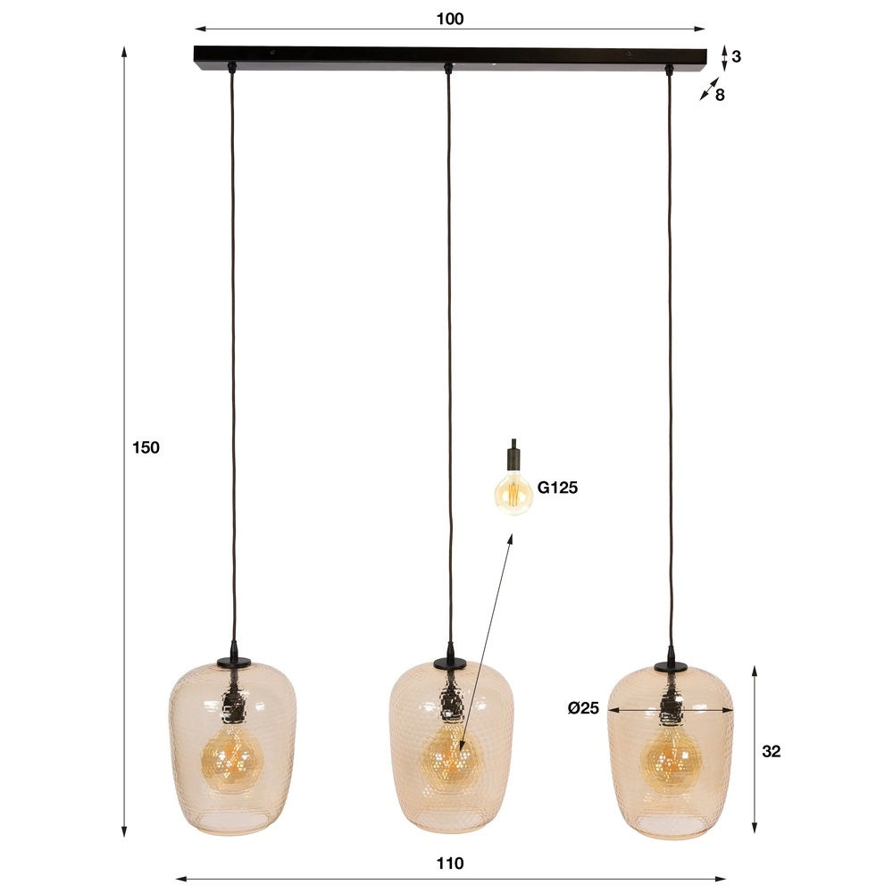 3-Licht Pendellampe Python Bernsteinglas Lyora 8716803514997