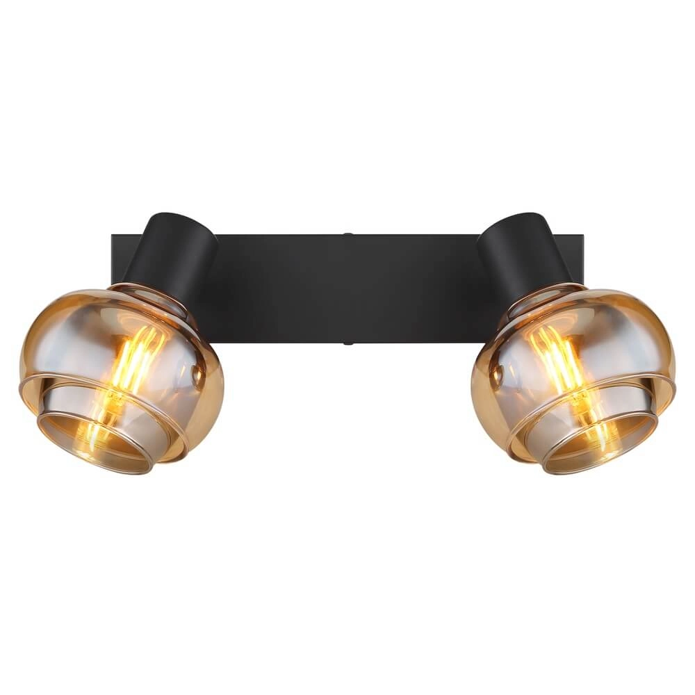 Schwarze Deckenleuchte Tokki 2-flammiges bernsteinfarbenes Rauchglas Globo 9007371455027