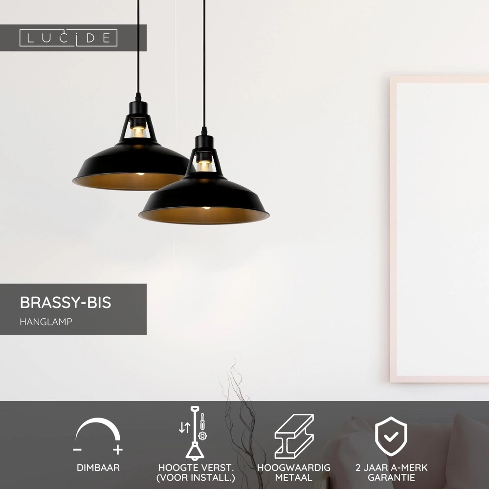Industrie-Pendellampe Brassy-Bis schwarze Ø 31cm Lucide 5411212430236