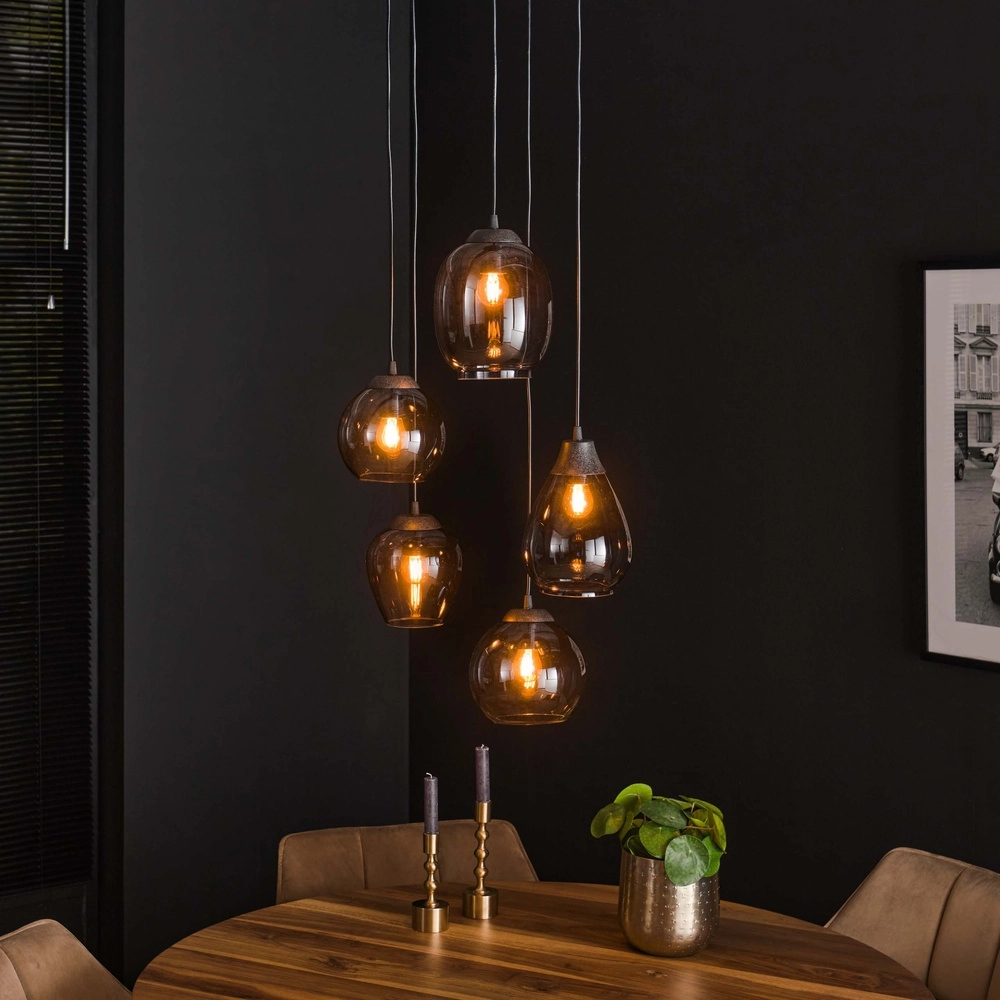 Esstisch-Pendellampe Mix 5x E27 - Ø 43cm - Rauchglas Lyora 8716803512290