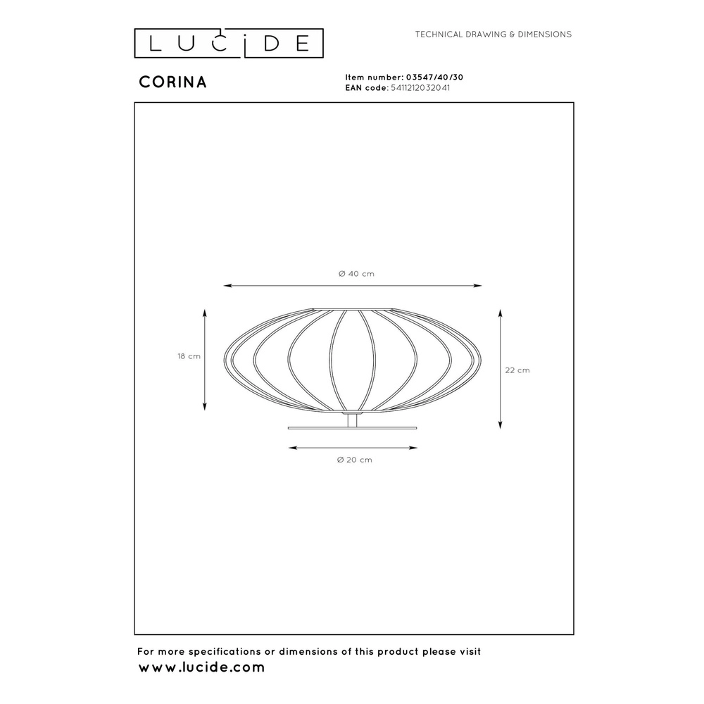 Tischlampe Corina schwarz Ø 40 cm Lucide 5411212032041