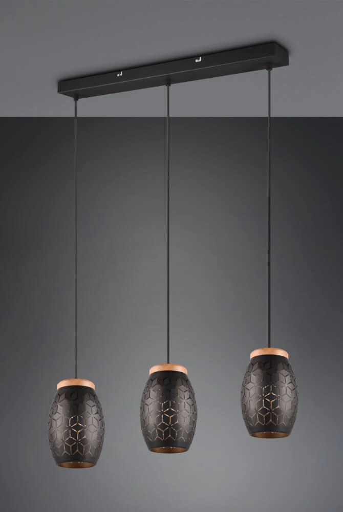 Schwarzgoldene Hängelampe Bidar 3-flammig Trio 4017807574890