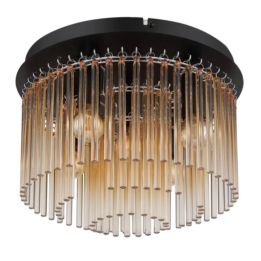 Schwarze Deckenleuchte Gorley mit Braunglas Ø 32cm Globo 9007371475001