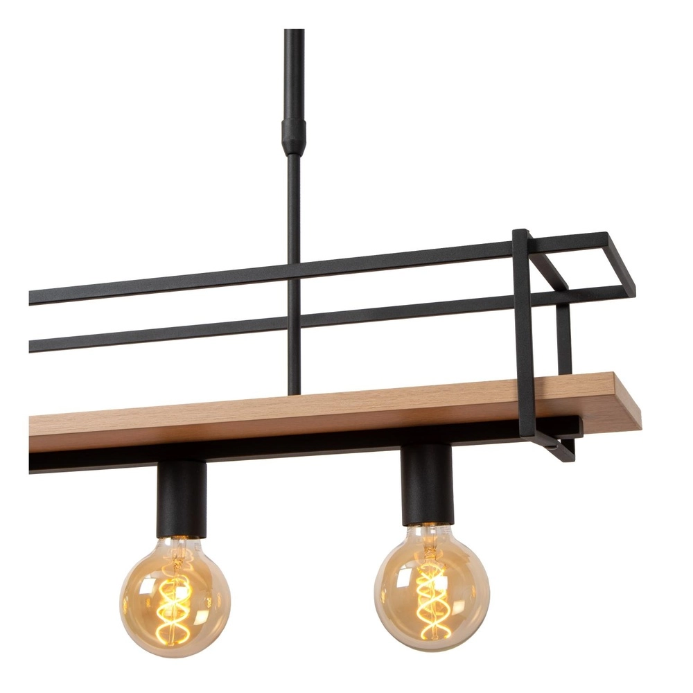 4-Licht Pendellampe Milonga Schwarz mit Holz Lucide 5411212211750
