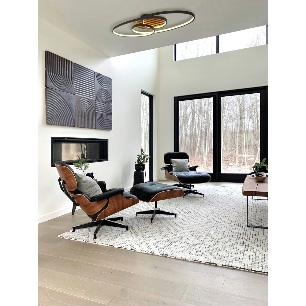 Ovale Deckenlampe Tisha I Schwarz mit Holz Globo 9007371572281