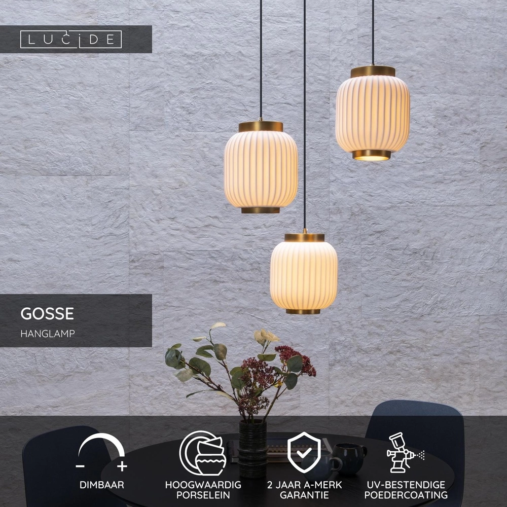 Design-Pendellampe Gosse 3-helles Gold mit Weiß Lucide 5411212134189