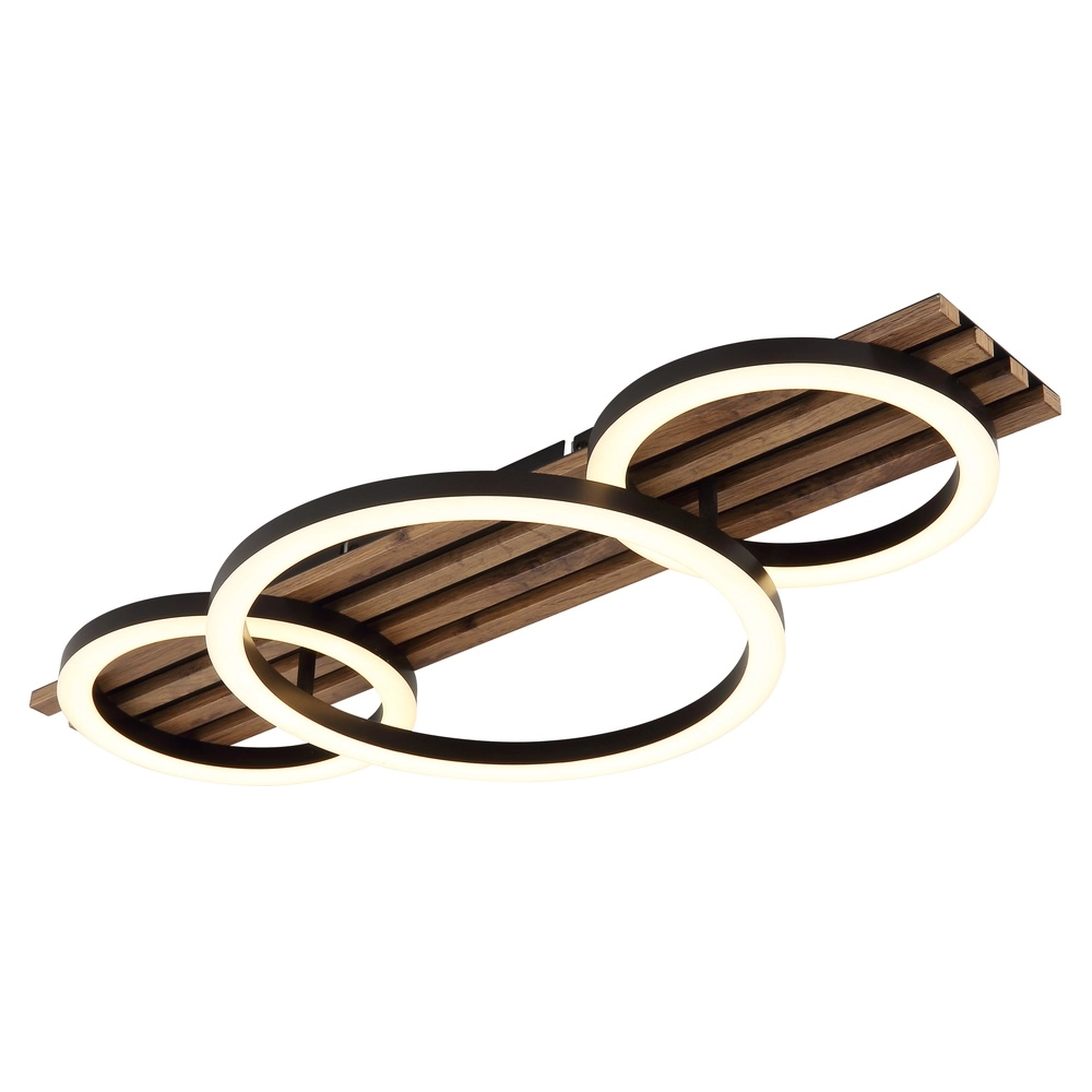 Deckenlampe Tisha 3 schwarze Ringe mit Holz