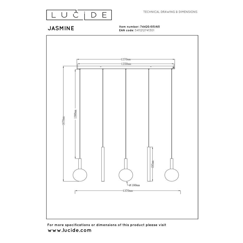Design-Pendellampe Jasmine Kupfer-5-Lampen Premium by Lucide 5411212741301