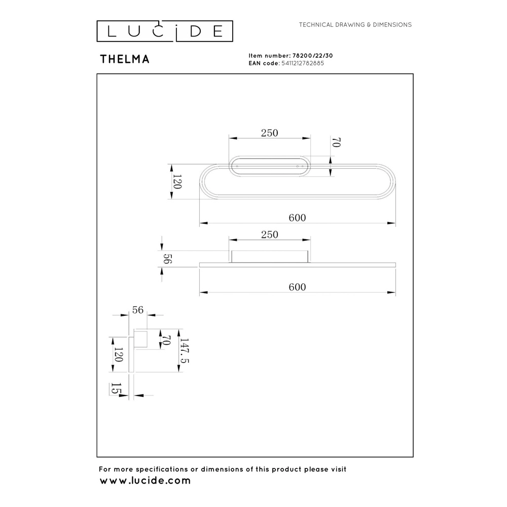 Design-Wandlampe Thelma Oval 60 cm Lucide 5411212782885