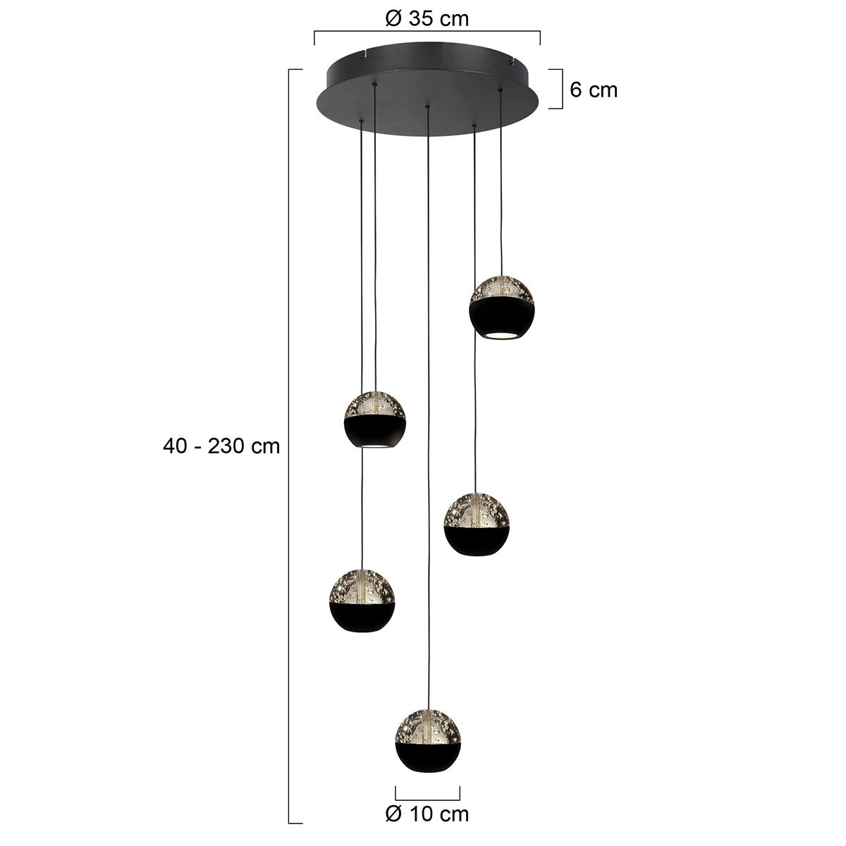 5-Licht Vide Pendellampe Belluno LED – Schwarz mit Glas Steinhauer 8712746183887