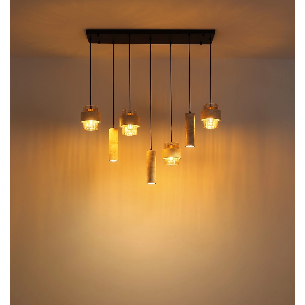 7-Licht Pendellampe Daren Schwarz mit Marmor Globo 9007371583669
