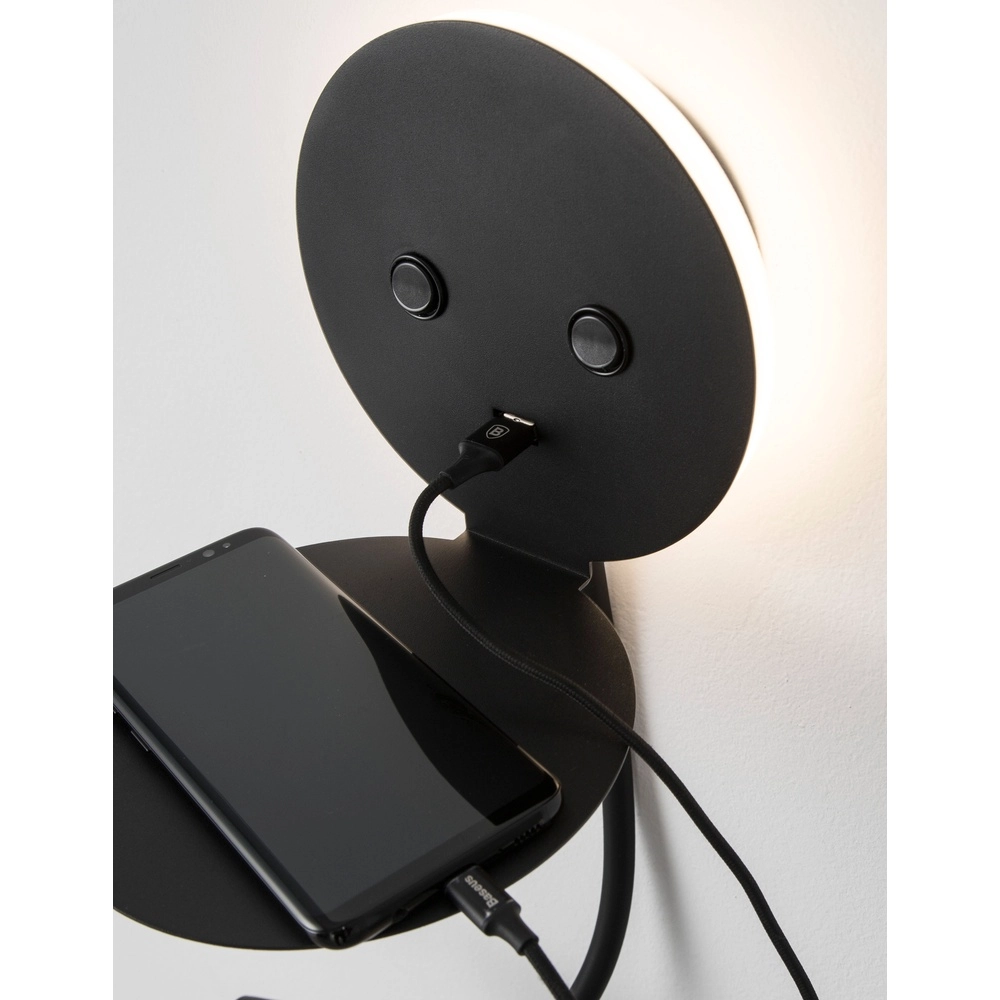 Nachttischlampe Eclip Schwarz mit USB Lyora 5212017423696