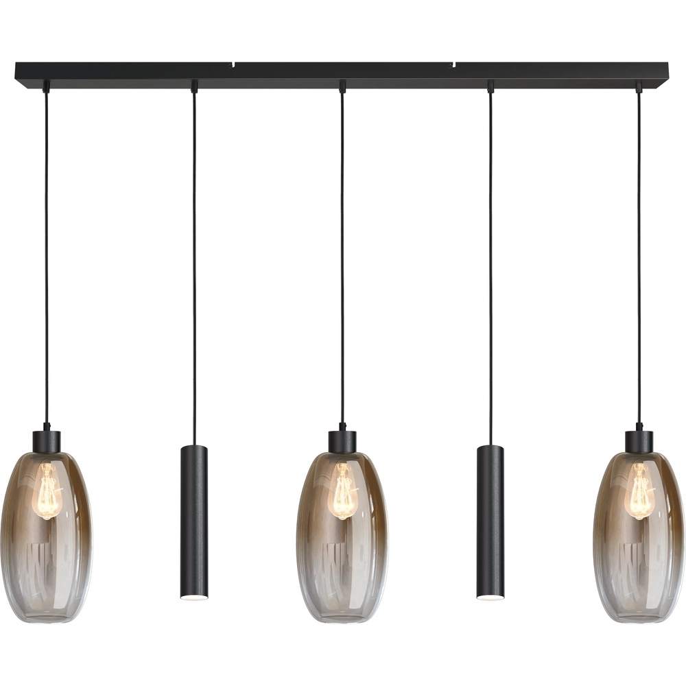 Glas-Pendellampe Olive 3x Ø 18,5 cm – 2x Run-Anhänger – schwarz