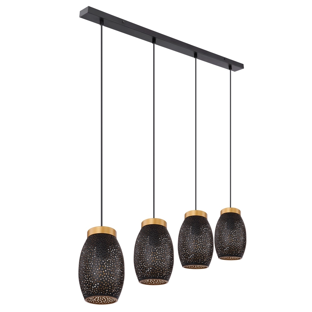 4-Licht Pendellampe Narri Schwarz mit Gold – kleine Löcher Globo 9007371392667