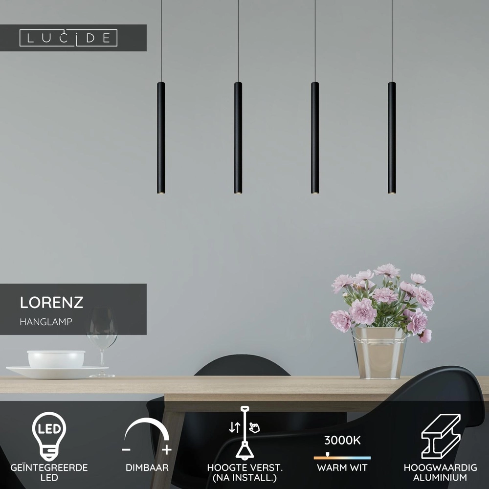 4-Licht Pendellampe Lorenz Design Schwarz Lucide 5411212740687