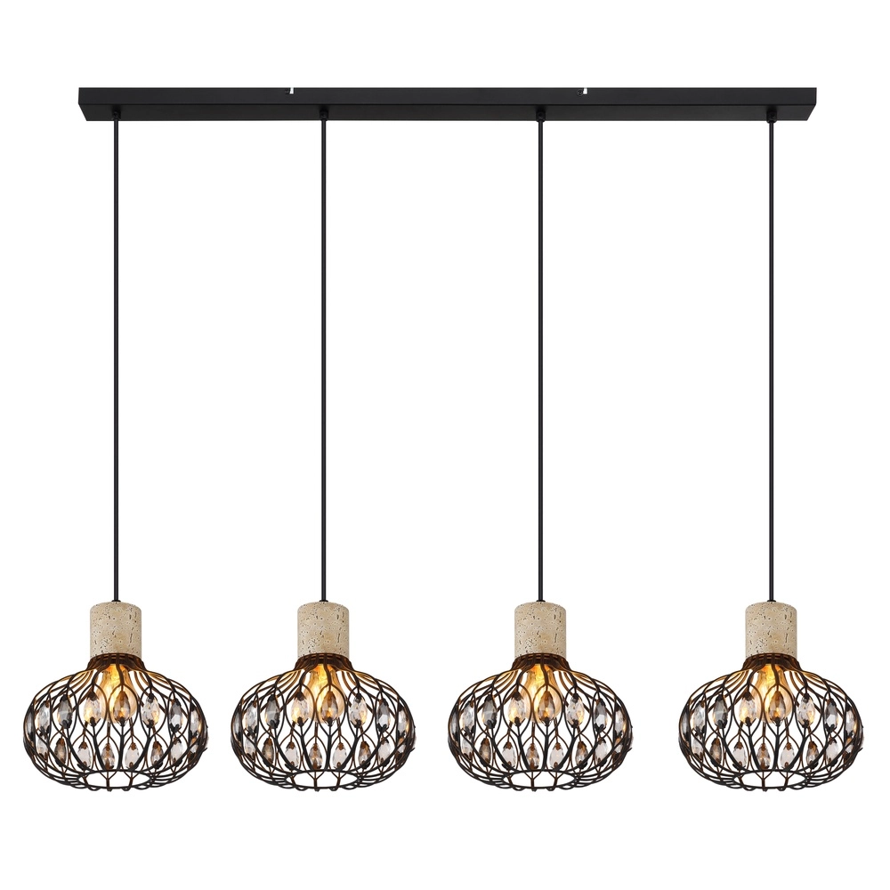 4-Licht Pendellampe Dorthy Country Black Globo 9007371572069