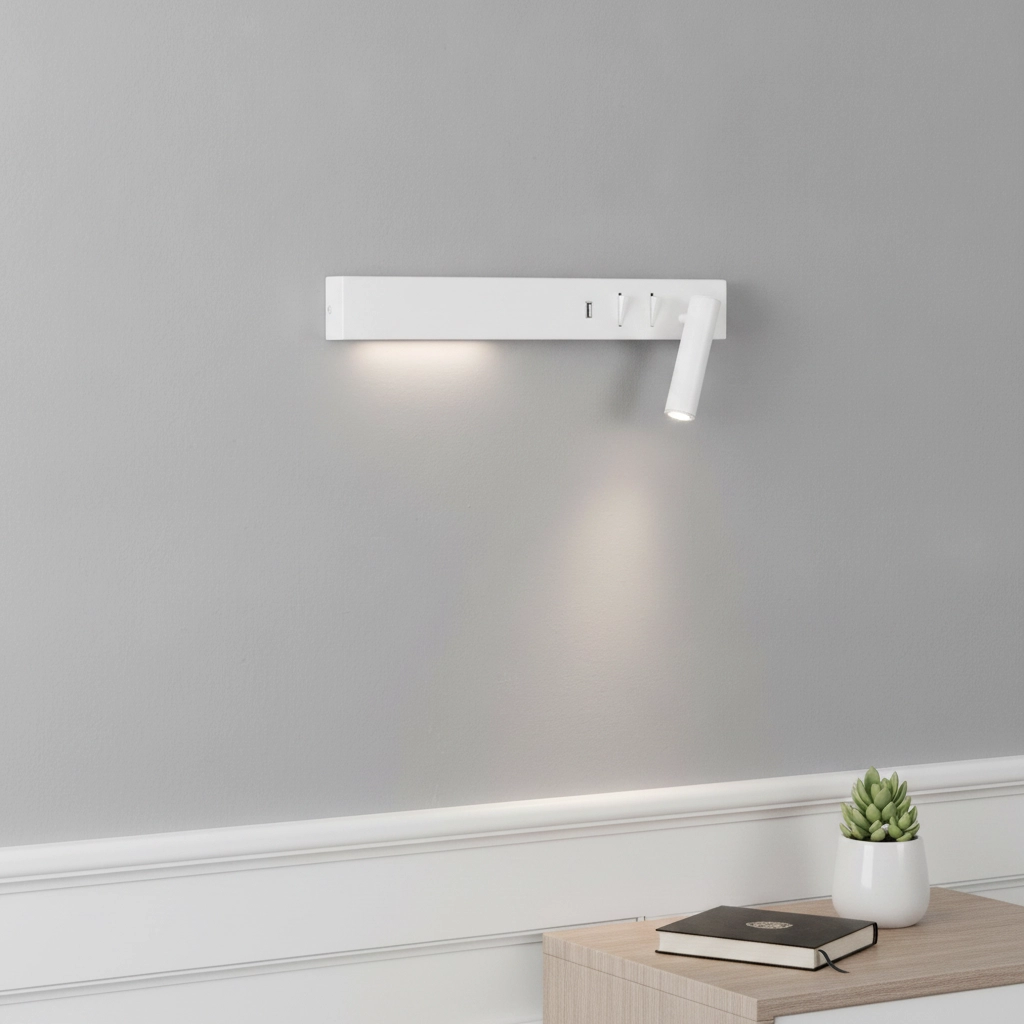Nachttischlampe Vida Rechts Weiß mit USB