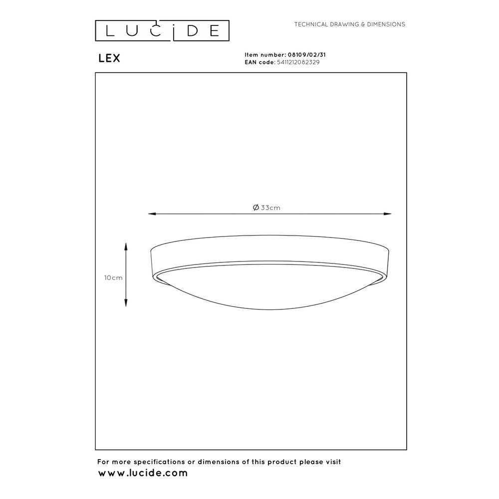 Deckenlicht Lex Ø 33 cm weiß Lucide 5411212082329