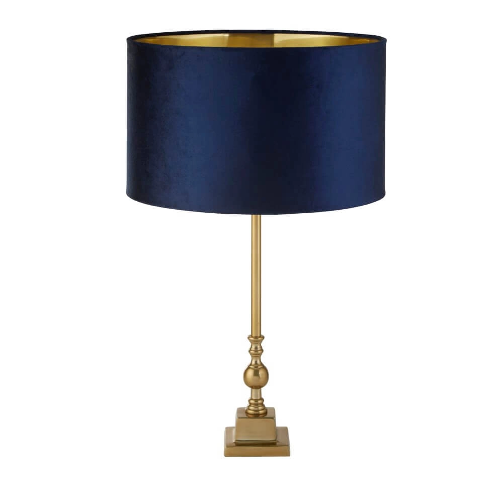 Goldene Tischlampe Whitby mit dunkelblauer Kapuze Searchlight 5053423257723