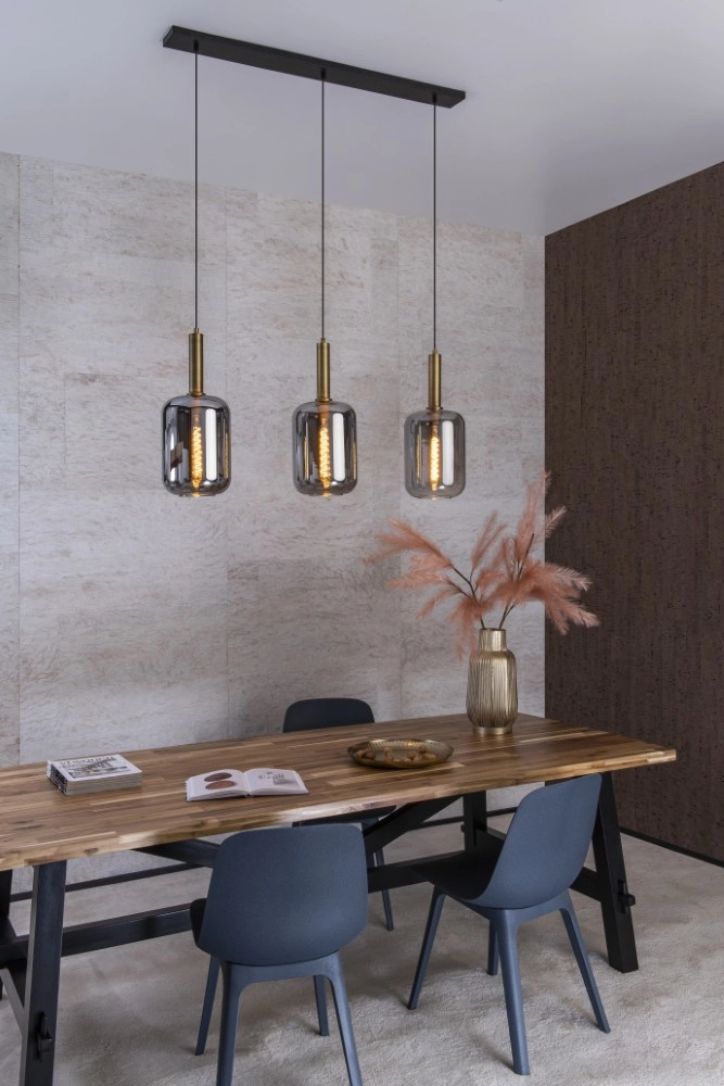 3-Lichs Pendellampe Joanet Glattes Gold mit Rauchglas Lucide 5411212451989