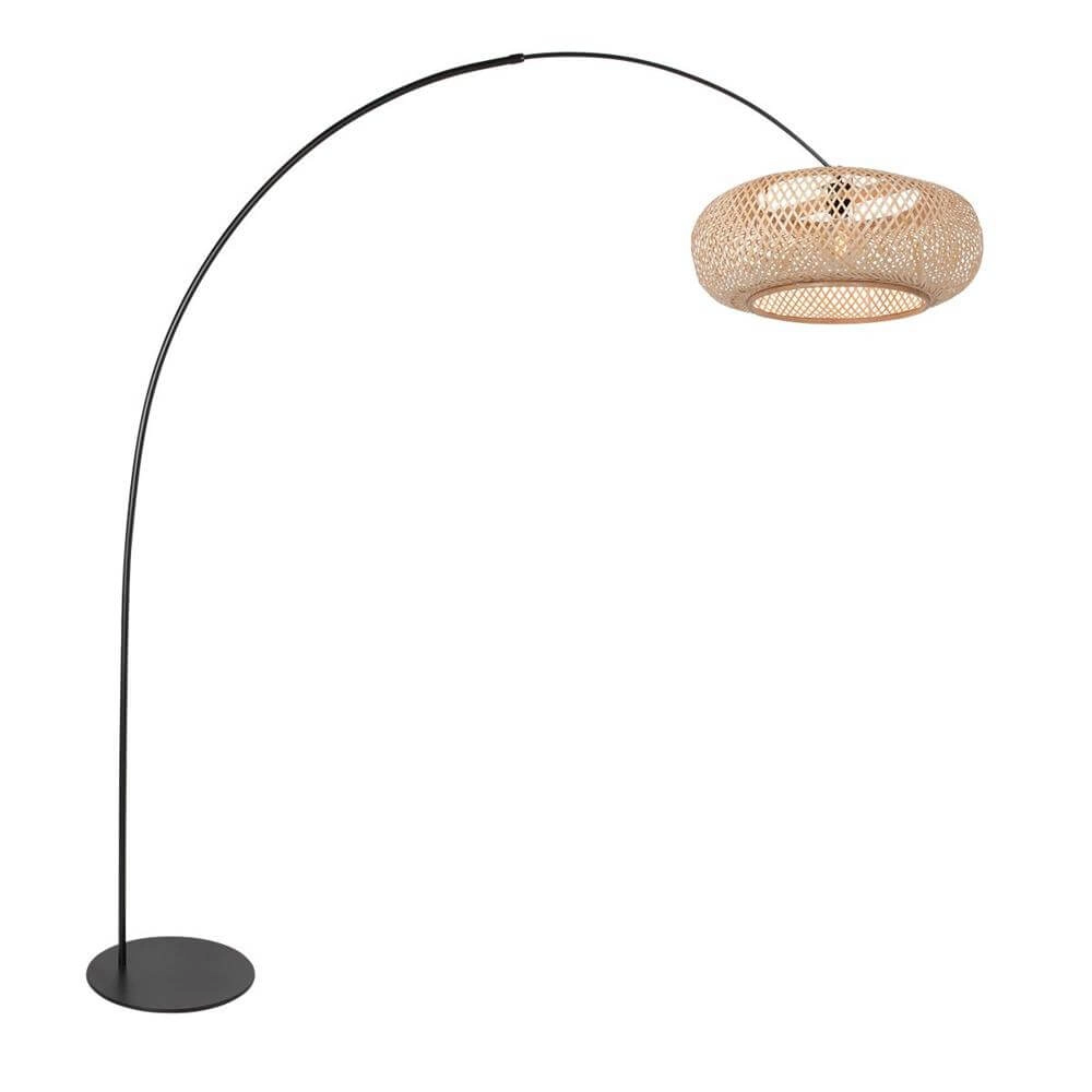 Stehlampe Curve schwarz mit Bambusschirm Ø 60cm