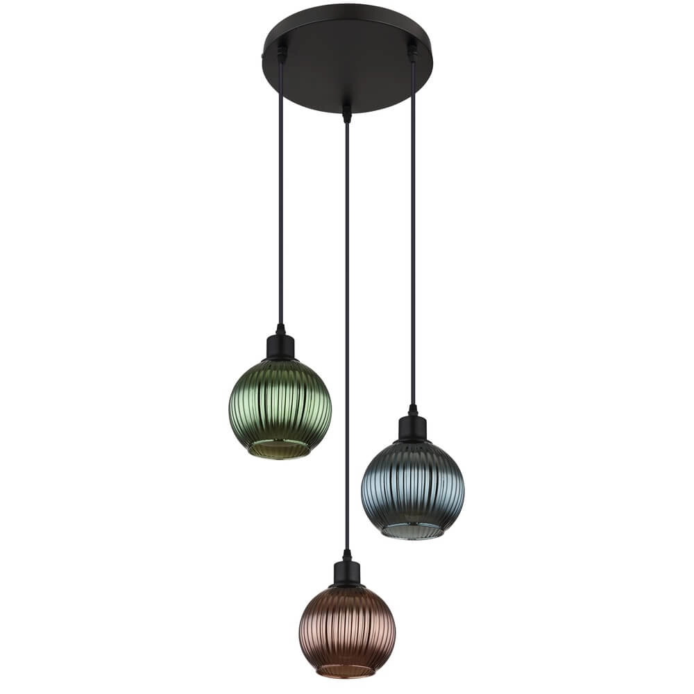 Runde Pendelleuchte Zumba farbiges Glas 3-flammig Ø 36cm Globo 9007371449828