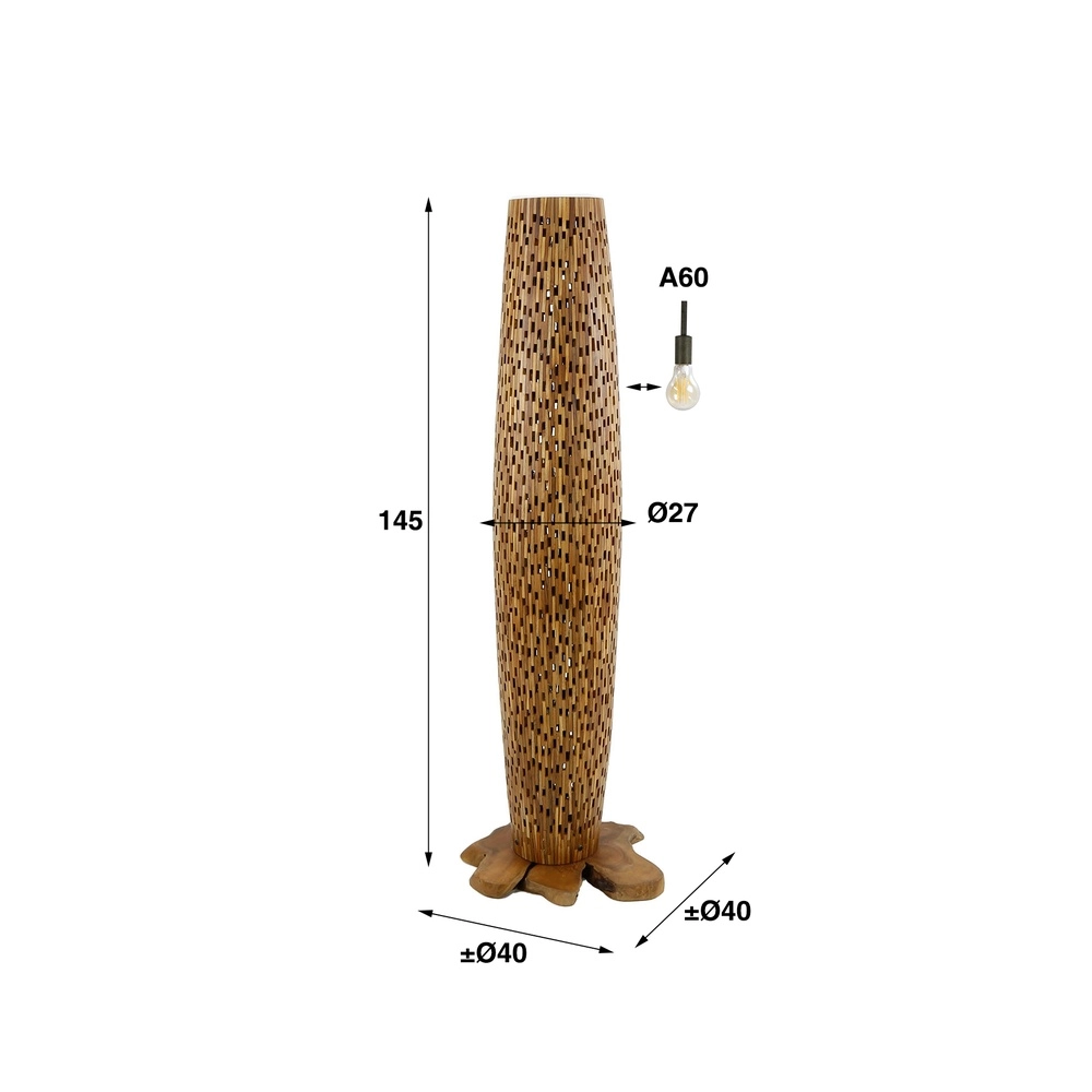 Holz-Stehlampe Bars Teakholz – 145 cm – Ø 40 cm Lyora 8716803512795