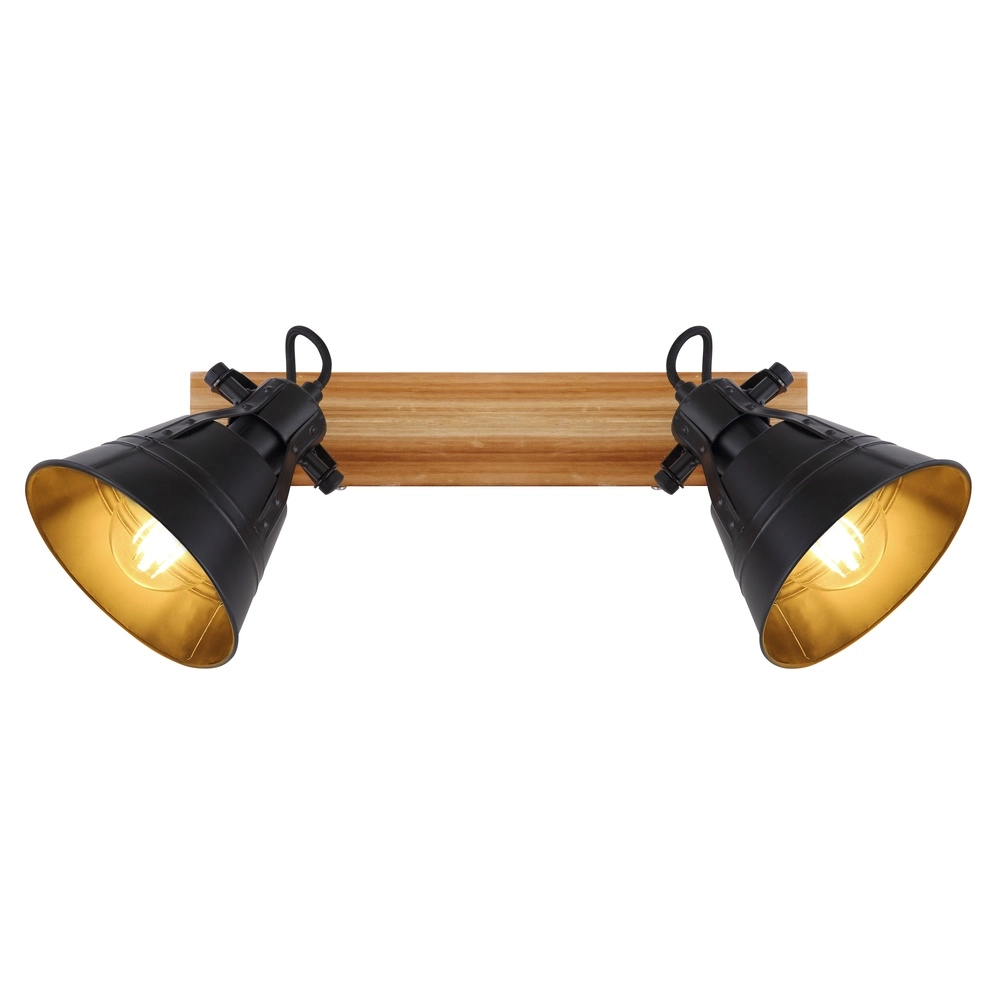 Landdeckenlampe Günther 2-helliges Schwarz mit Holz Globo 9007371401734