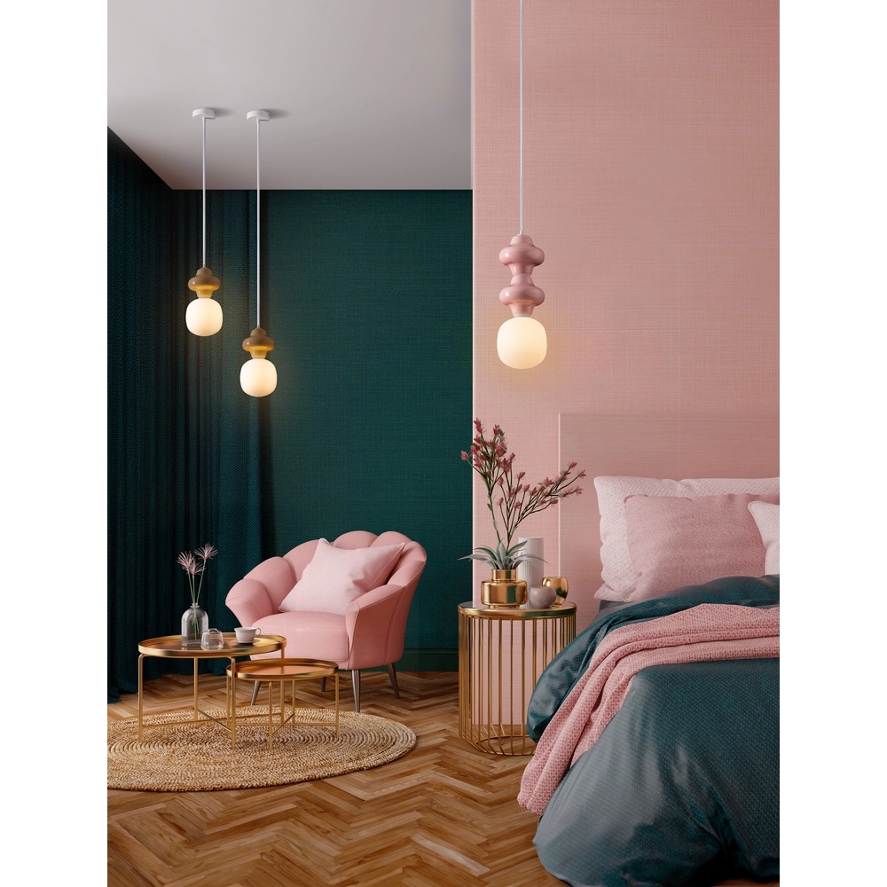 Pendelleuchte Clio M rosa Keramik mit weißem Glas Lyora 5212017461261