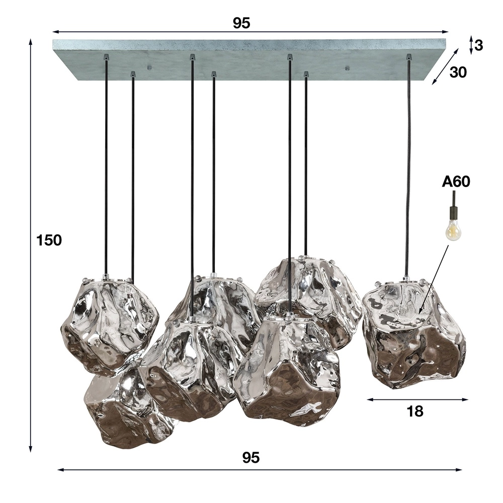 Esstisch-Pendellampe Rock 7-Licht – Silberglas Lyora 8716803511255