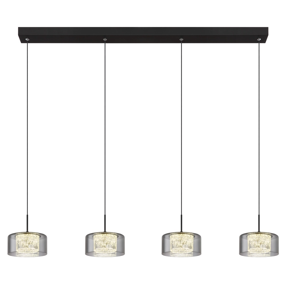 Design-Pendellampe Fogsy 4-Licht Schwarz mit Rauchglas Globo 9007371459377